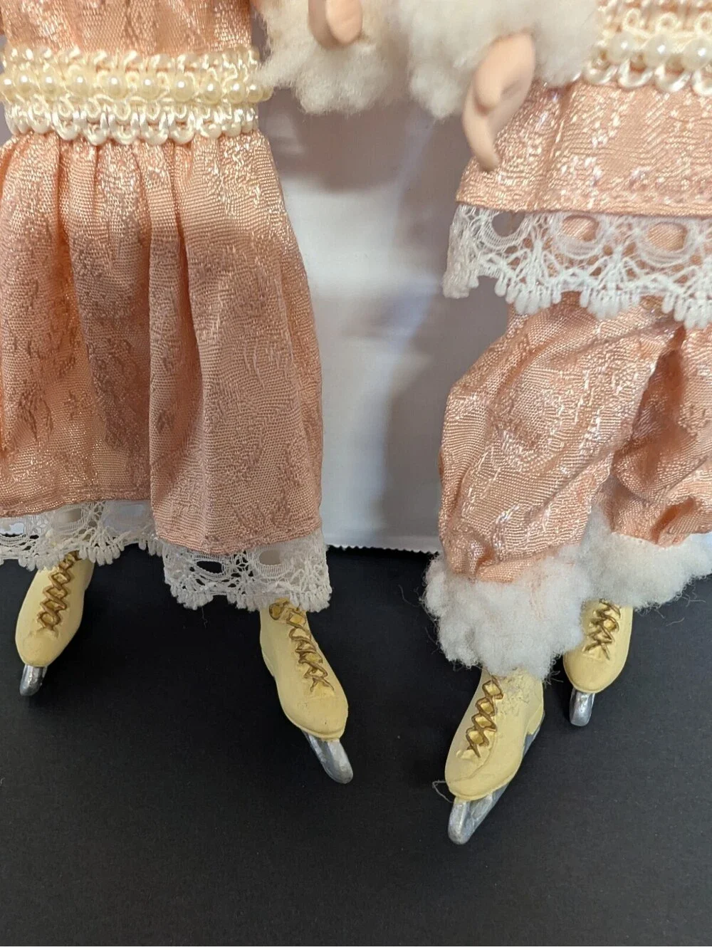 Victorian-Style Bisque Ice Skating Tree Ornament Dolls Posable Beautiful Pair